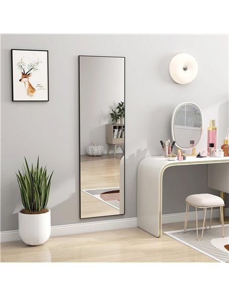 HOMCOM Full Length Mirror, Aluminium Alloy Framed Full Body Mirror with Tempered Glass, Standing or Wall Hanging, Black - pic 198032 | FastDaddyshop