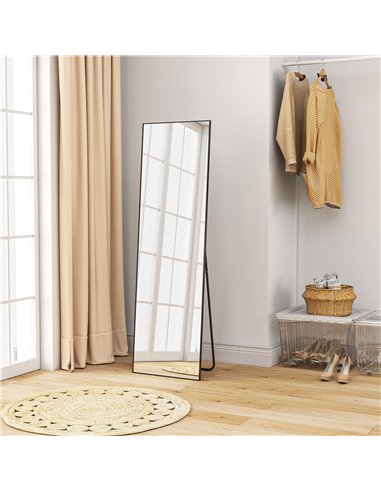 HOMCOM Full Length Mirror, Aluminium Alloy Framed Full Body Mirror with Tempered Glass, Standing or Wall Hanging, Black