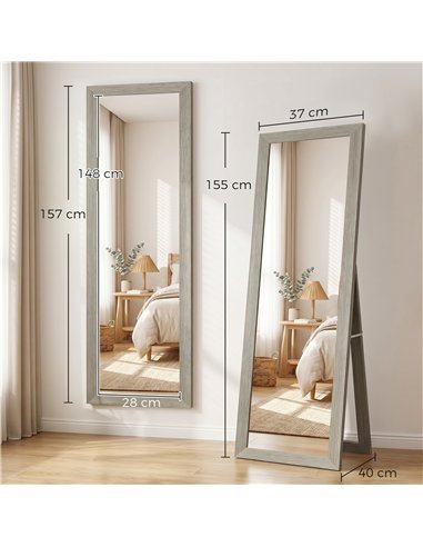 HOMCOM Full Length Mirror, 37 x 157 cm, Hanging or Freestanding, Rectangular Full Body Mirror for Living Room, Bedroom, Grey