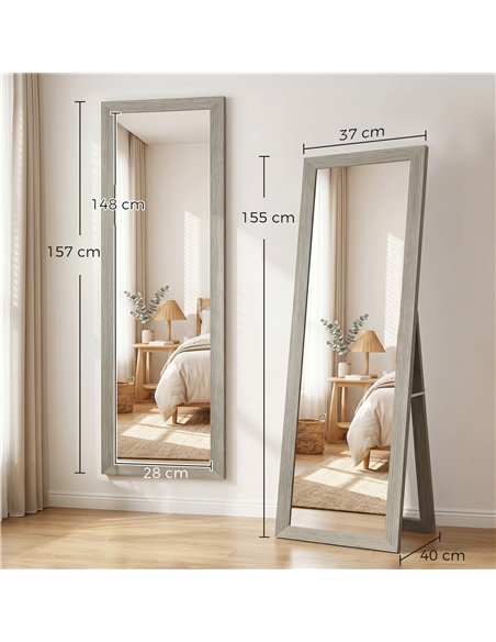 HOMCOM Full Length Mirror, 37 x 157 cm, Hanging or Freestanding, Rectangular Full Body Mirror for Living Room, Bedroom, Grey - pic 198036 | FastDaddyshop