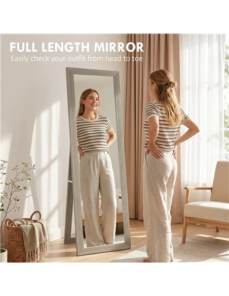 HOMCOM Full Length Mirror, 37 x 157 cm, Hanging or Freestanding, Rectangular Full Body Mirror for Living Room, Bedroom, Grey - pic 198037 | FastDaddyshop