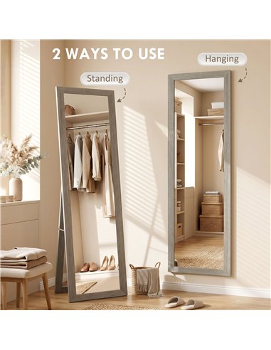 HOMCOM Full Length Mirror, 37 x 157 cm, Hanging or Freestanding, Rectangular Full Body Mirror for Living Room, Bedroom, Grey