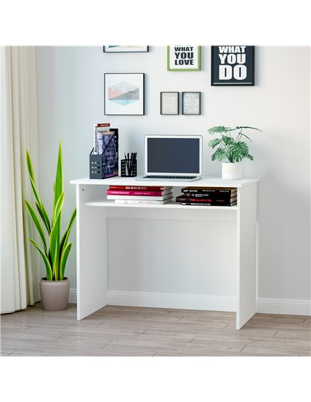 HOMCOM Computer Writing Desk with Storage Compartment Workstation Learning Center for Home Office 90W x 50D(cm) - White - pic 19804 | FastDaddyshop