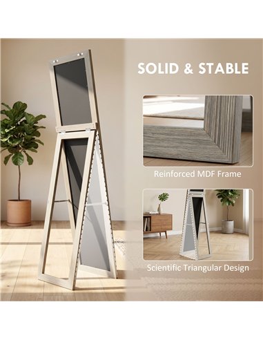 HOMCOM Full Length Mirror, 37 x 157 cm, Hanging or Freestanding, Rectangular Full Body Mirror for Living Room, Bedroom, Grey