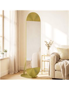 HOMCOM 50 x 161 cm Wavy Full Length Mirror, Free Standing Mirror with Metal Frame and Solid Base, Gold Tone 2
