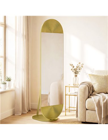 HOMCOM 50 x 161 cm Wavy Full Length Mirror, Free Standing Mirror with Metal Frame and Solid Base, Gold Tone