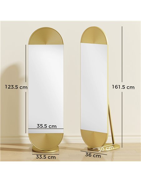 HOMCOM 50 x 161 cm Wavy Full Length Mirror, Free Standing Mirror with Metal Frame and Solid Base, Gold Tone - pic 198045 | FastDaddyshop