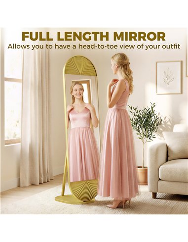 HOMCOM 50 x 161 cm Wavy Full Length Mirror, Free Standing Mirror with Metal Frame and Solid Base, Gold Tone