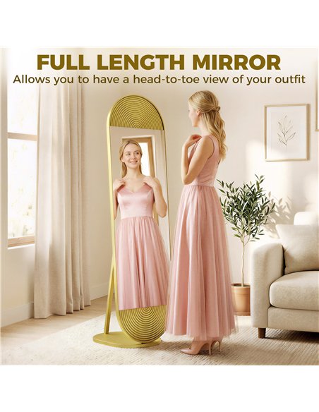 HOMCOM 50 x 161 cm Wavy Full Length Mirror, Free Standing Mirror with Metal Frame and Solid Base, Gold Tone - pic 198046 | FastDaddyshop