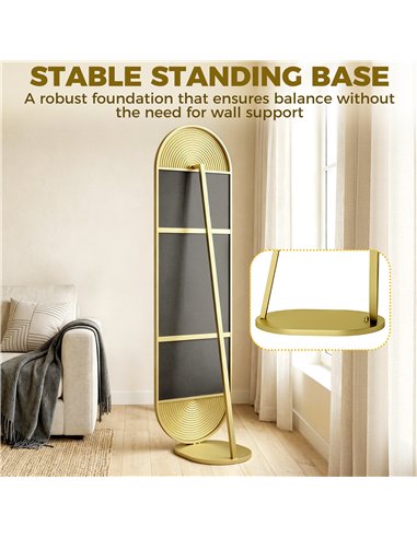HOMCOM 50 x 161 cm Wavy Full Length Mirror, Free Standing Mirror with Metal Frame and Solid Base, Gold Tone