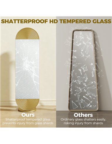 HOMCOM 50 x 161 cm Wavy Full Length Mirror, Free Standing Mirror with Metal Frame and Solid Base, Gold Tone