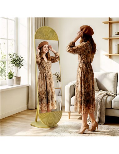 HOMCOM 50 x 161 cm Wavy Full Length Mirror, Free Standing Mirror with Metal Frame and Solid Base, Gold Tone