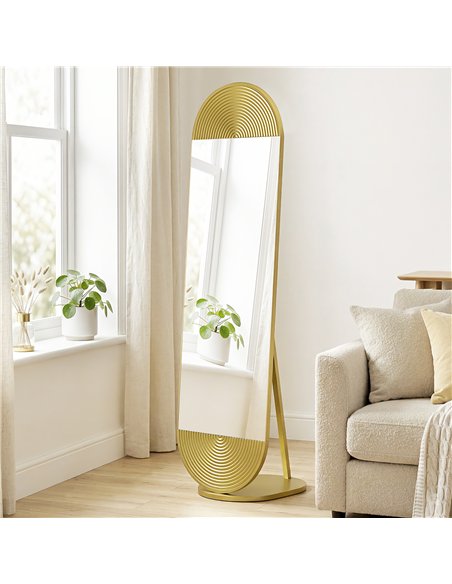 HOMCOM 50 x 161 cm Wavy Full Length Mirror, Free Standing Mirror with Metal Frame and Solid Base, Gold Tone - pic 198051 | FastDaddyshop