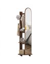 HOMCOM 2-in-1 Full Length Mirror with Storage Shelves, Floor Mirror with 4 Wheels, Coat Rack, Hooks, Brown Wood Effect