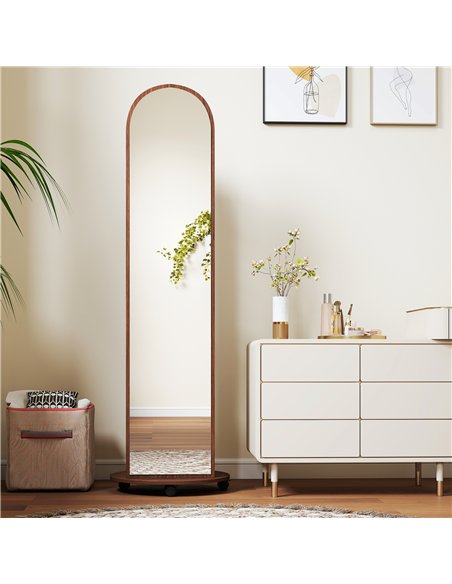 HOMCOM 2-in-1 Full Length Mirror with Storage Shelves, Floor Mirror with 4 Wheels, Coat Rack, Hooks, Brown Wood Effect - pic 198060 | FastDaddyshop