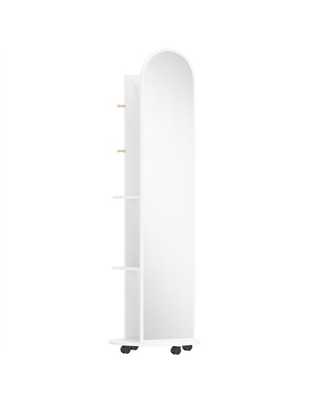 HOMCOM 2-in-1 Full Length Mirror with Storage Shelves, Floor Mirror with 4 Wheels, Coat Rack, Hooks, White - pic 198061 | FastDaddyshop