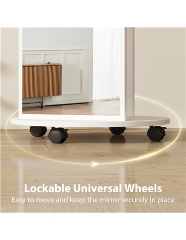 HOMCOM 2-in-1 Full Length Mirror with Storage Shelves, Floor Mirror with 4 Wheels, Coat Rack, Hooks, White