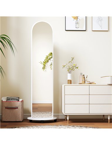 HOMCOM 2-in-1 Full Length Mirror with Storage Shelves, Floor Mirror with 4 Wheels, Coat Rack, Hooks, White