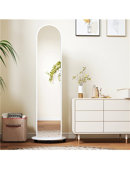 HOMCOM 2-in-1 Full Length Mirror with Storage Shelves, Floor Mirror with 4 Wheels, Coat Rack, Hooks, White - pic 198069 | FastDaddyshop