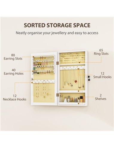 HOMCOM Jewelry Cabinet, Jewelry Storage Cabinet with Mirror, White