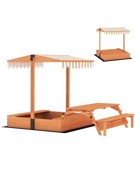 AIYAPLAY Kids Sand Pit with Lid, Wooden Sandpit with Canopy, Foldable Picnic Table, Bench Seats, Bottom Liner for Patio Garden - pic 198079 | FastDaddyshop