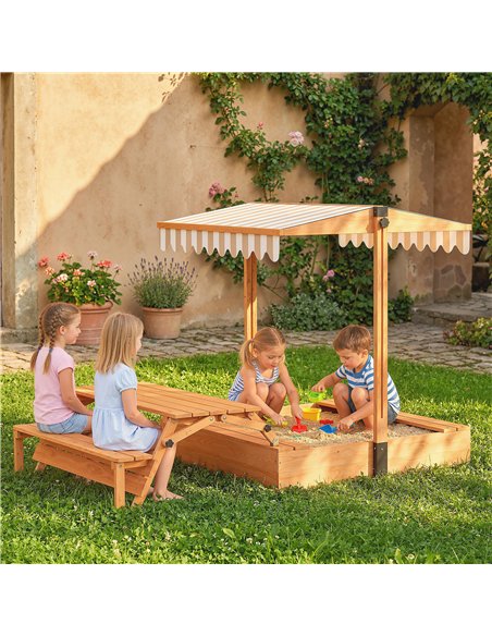 AIYAPLAY Kids Sand Pit with Lid, Wooden Sandpit with Canopy, Foldable Picnic Table, Bench Seats, Bottom Liner for Patio Garden - pic 198080 | FastDaddyshop