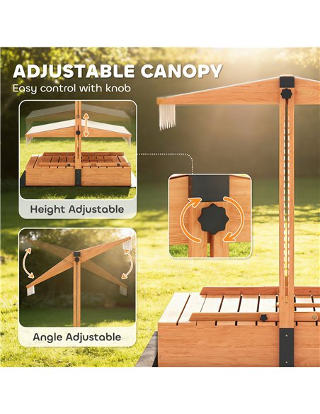 AIYAPLAY Kids Sand Pit with Lid, Wooden Sandpit with Canopy, Foldable Picnic Table, Bench Seats, Bottom Liner for Patio Garden - pic 198083 | FastDaddyshop