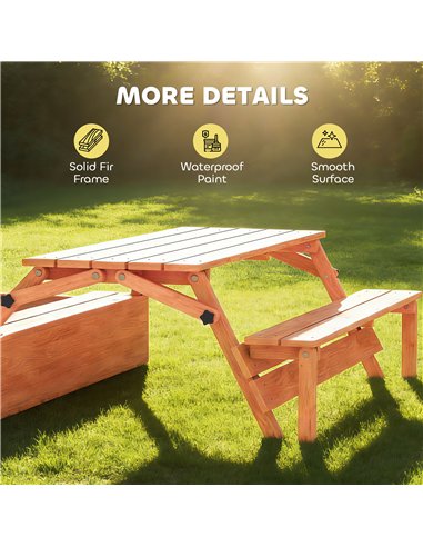 AIYAPLAY Kids Sand Pit with Lid, Wooden Sandpit with Canopy, Foldable Picnic Table, Bench Seats, Bottom Liner for Patio Garden