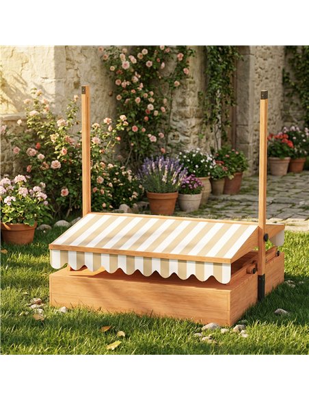 AIYAPLAY Kids Sand Pit with Lid, Wooden Sandpit with Canopy, Foldable Picnic Table, Bench Seats, Bottom Liner for Patio Garden - pic 198087 | FastDaddyshop