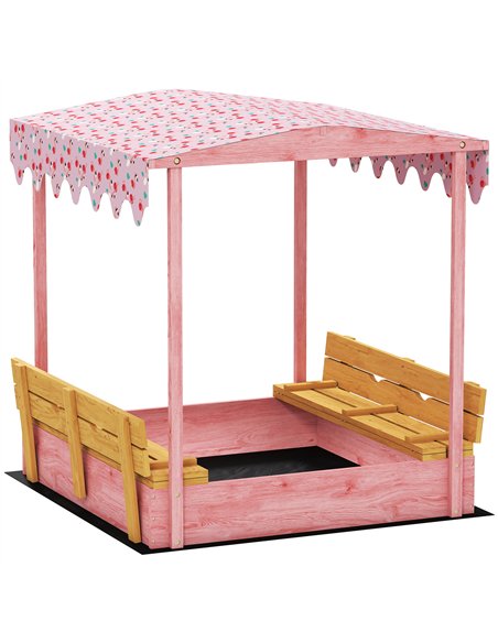AIYAPLAY Wooden Sandbox with Lid, Flamingos Print Canopy, Kids Outdoor Sand Pit with Foldable Bench Seats, Bottom Liner, Pink - pic 198088 | FastDaddyshop