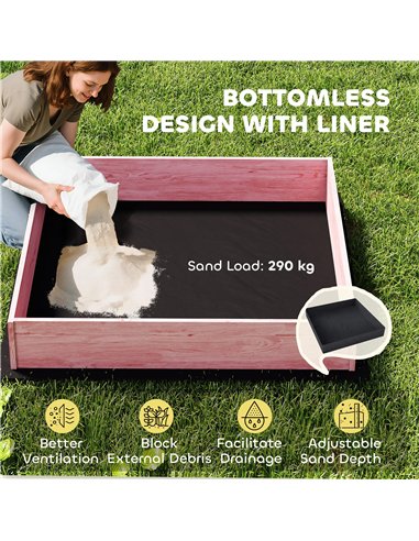 AIYAPLAY Wooden Sandbox with Lid, Flamingos Print Canopy, Kids Outdoor Sand Pit with Foldable Bench Seats, Bottom Liner, Pink