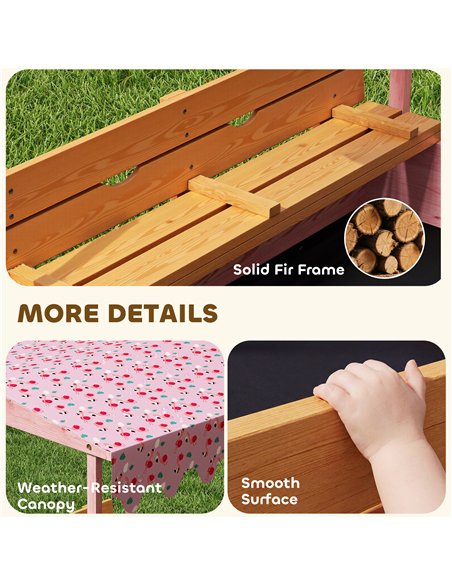 AIYAPLAY Wooden Sandbox with Lid, Flamingos Print Canopy, Kids Outdoor Sand Pit with Foldable Bench Seats, Bottom Liner, Pink - pic 198094 | FastDaddyshop
