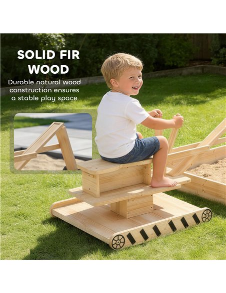AIYAPLAY Wooden Sand Pit with Digger, Kids Sandbox Outdoor, SandPit with 360 Swivel Seat and Bottom Liner - pic 198102 | FastDaddyshop
