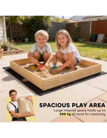 AIYAPLAY Wooden Sand Pit with Digger, Kids Sandbox Outdoor, SandPit with 360 Swivel Seat and Bottom Liner - pic 198103 | FastDaddyshop