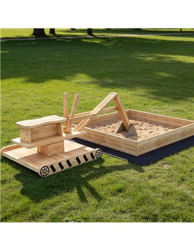 AIYAPLAY Wooden Sand Pit with Digger, Kids Sandbox Outdoor, SandPit with 360 Swivel Seat and Bottom Liner