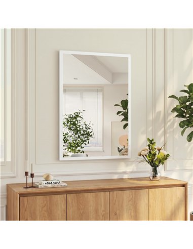 HOMCOM Wall-Mounted Bathroom Mirror, 70 x 50 cm Wall Mirror for Living Room, Bedroom, Hallway, White