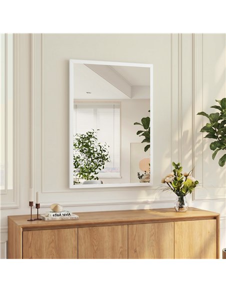 HOMCOM Wall-Mounted Bathroom Mirror, 70 x 50 cm Wall Mirror for Living Room, Bedroom, Hallway, White - pic 198107 | FastDaddyshop