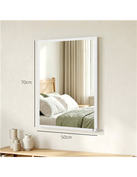 HOMCOM Wall-Mounted Bathroom Mirror, 70 x 50 cm Wall Mirror for Living Room, Bedroom, Hallway, White - pic 198108 | FastDaddyshop