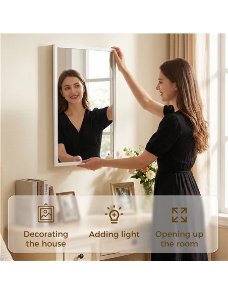 HOMCOM Wall-Mounted Bathroom Mirror, 70 x 50 cm Wall Mirror for Living Room, Bedroom, Hallway, White - pic 198109 | FastDaddyshop