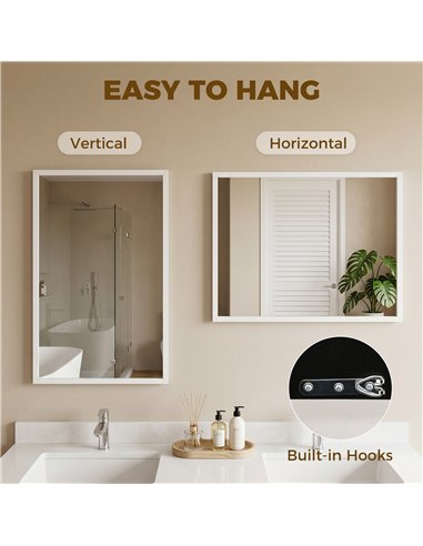 HOMCOM Wall-Mounted Bathroom Mirror, 70 x 50 cm Wall Mirror for Living Room, Bedroom, Hallway, White