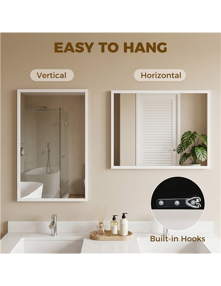 HOMCOM Wall-Mounted Bathroom Mirror, 70 x 50 cm Wall Mirror for Living Room, Bedroom, Hallway, White - pic 198110 | FastDaddyshop