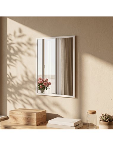 HOMCOM Wall-Mounted Bathroom Mirror, 70 x 50 cm Wall Mirror for Living Room, Bedroom, Hallway, White