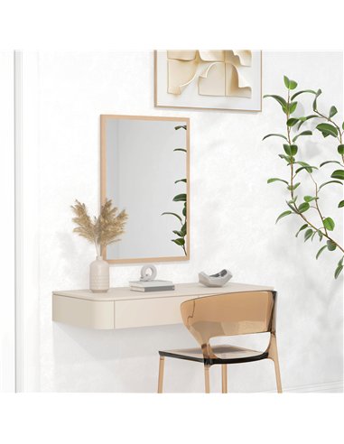 HOMCOM Wall Bathroom Mirror, 70 x 50 cm Wall-Mounted Mirror for Living Room, Bedroom, Hallway, Natural Wood