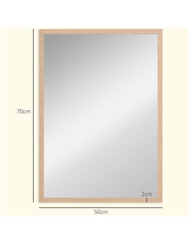 HOMCOM Wall Bathroom Mirror, 70 x 50 cm Wall-Mounted Mirror for Living Room, Bedroom, Hallway, Natural Wood