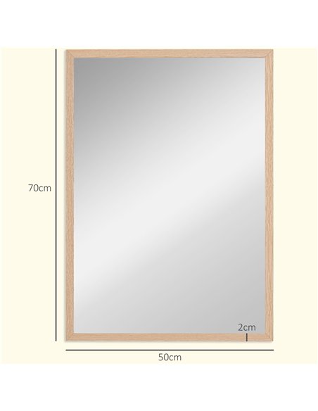 HOMCOM Wall Bathroom Mirror, 70 x 50 cm Wall-Mounted Mirror for Living Room, Bedroom, Hallway, Natural Wood - pic 198117 | FastDaddyshop