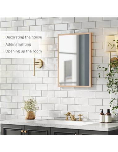 HOMCOM Wall Bathroom Mirror, 70 x 50 cm Wall-Mounted Mirror for Living Room, Bedroom, Hallway, Natural Wood