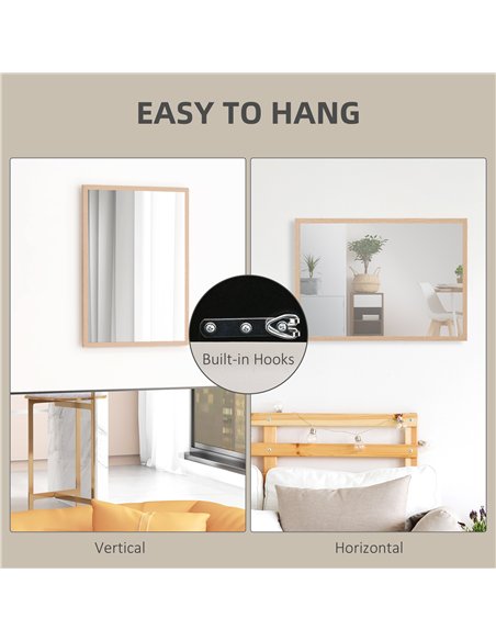 HOMCOM Wall Bathroom Mirror, 70 x 50 cm Wall-Mounted Mirror for Living Room, Bedroom, Hallway, Natural Wood - pic 198119 | FastDaddyshop