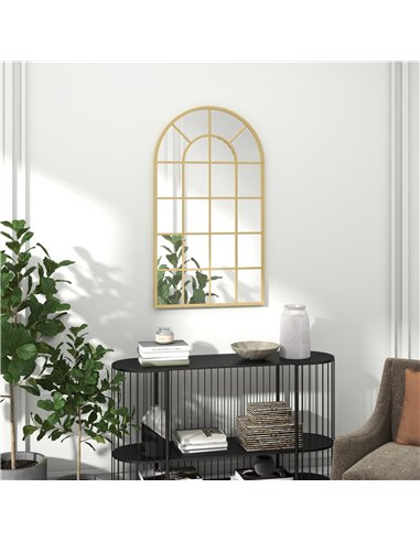 HOMCOM 110 x 65 cm Arched Decorative Wall Mirror for Bedroom Living Room, Modern Window Bathroom Mirror for Home Decor