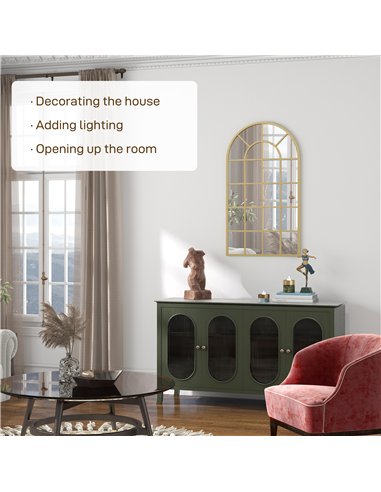 HOMCOM 110 x 65 cm Arched Decorative Wall Mirror for Bedroom Living Room, Modern Window Bathroom Mirror for Home Decor