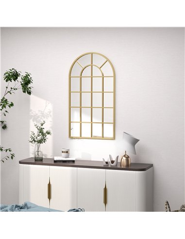 HOMCOM 110 x 65 cm Arched Decorative Wall Mirror for Bedroom Living Room, Modern Window Bathroom Mirror for Home Decor